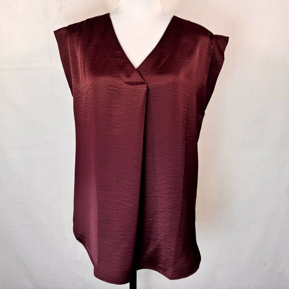 Loft Tops - Loft Women Top Sz S Burgundy Silky Satin V-Neck Cap Sleeve